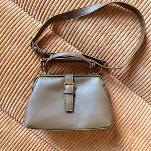 Dark Olive green vegan leather Crossbody Bag with Buckle Accent